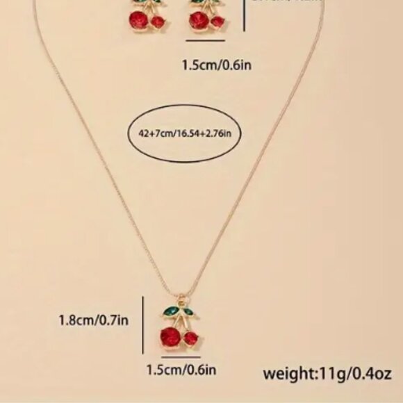 Red Cherry Necklace And Earrings Set NWT - Picture 4 of 5